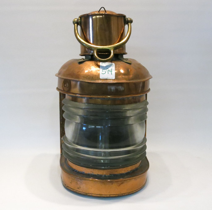 Appraisal: BRASS AND COPPER SEA LANTERN having clear glass lens single