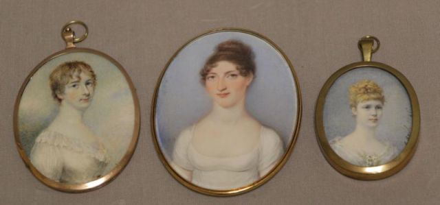 Appraisal: Portrait Miniatures of Ladies on Bone Ivory A lady with