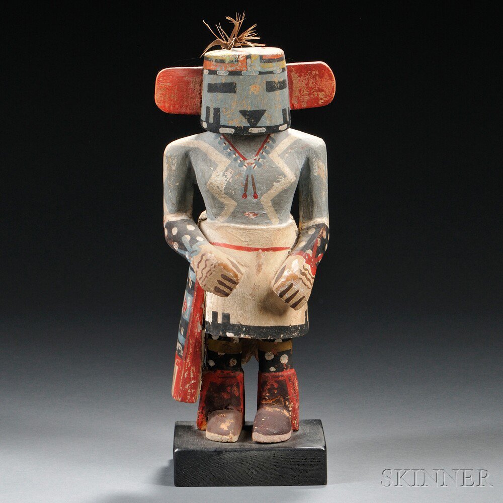 Appraisal: Hopi Polychrome Carved Wood Kachina Making Thunder on wood base