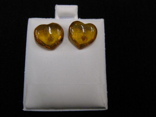 Appraisal: Amber Earrings heart shaped k gold pierced style settings