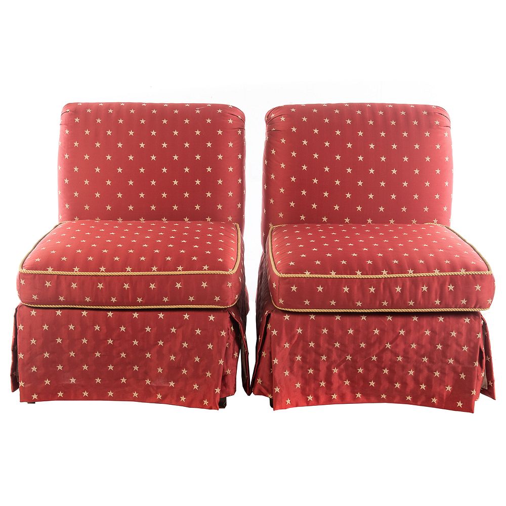 Appraisal: Pair of Ethan Allen Upholstered Armless Chairs Covered in a