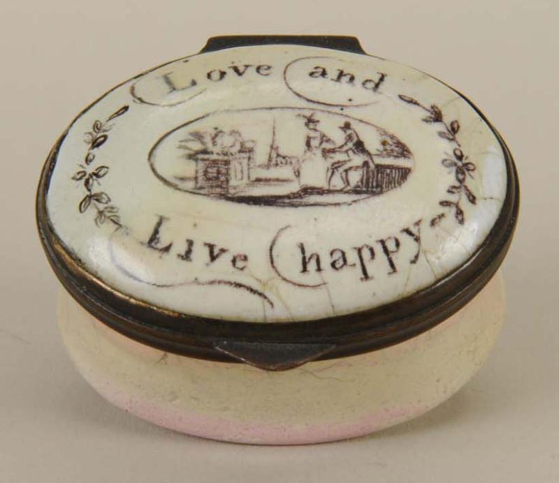 Appraisal: Battersea Enameled Box Love and Live Happy Description Late th