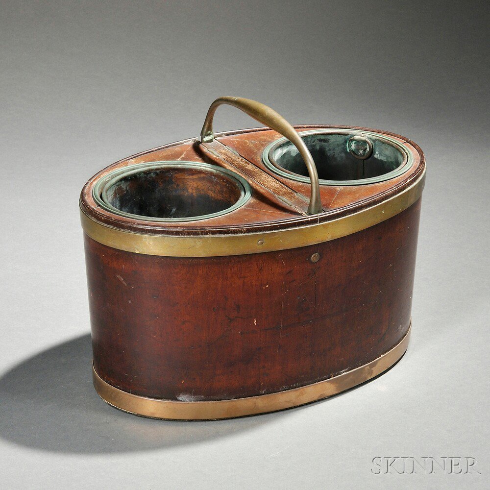 Appraisal: Regency Brass-bound Mahogany Twin Wine Cooler England c with central