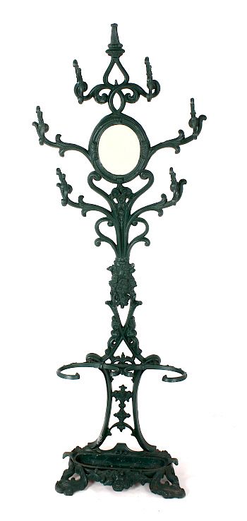 Appraisal: Ornate Victorian Cast Iron Coat Rack with Mirror Included in