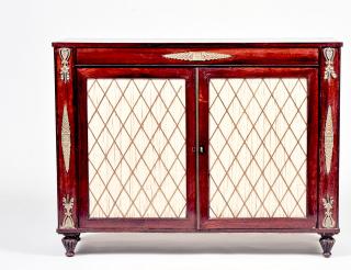 Appraisal: EMPIRE STYLE MAHOGANY SIDEBOARD th Century With grille doors and