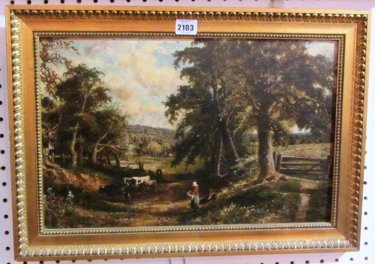 Appraisal: Manner of John Constable Figure and cattle in a wooded