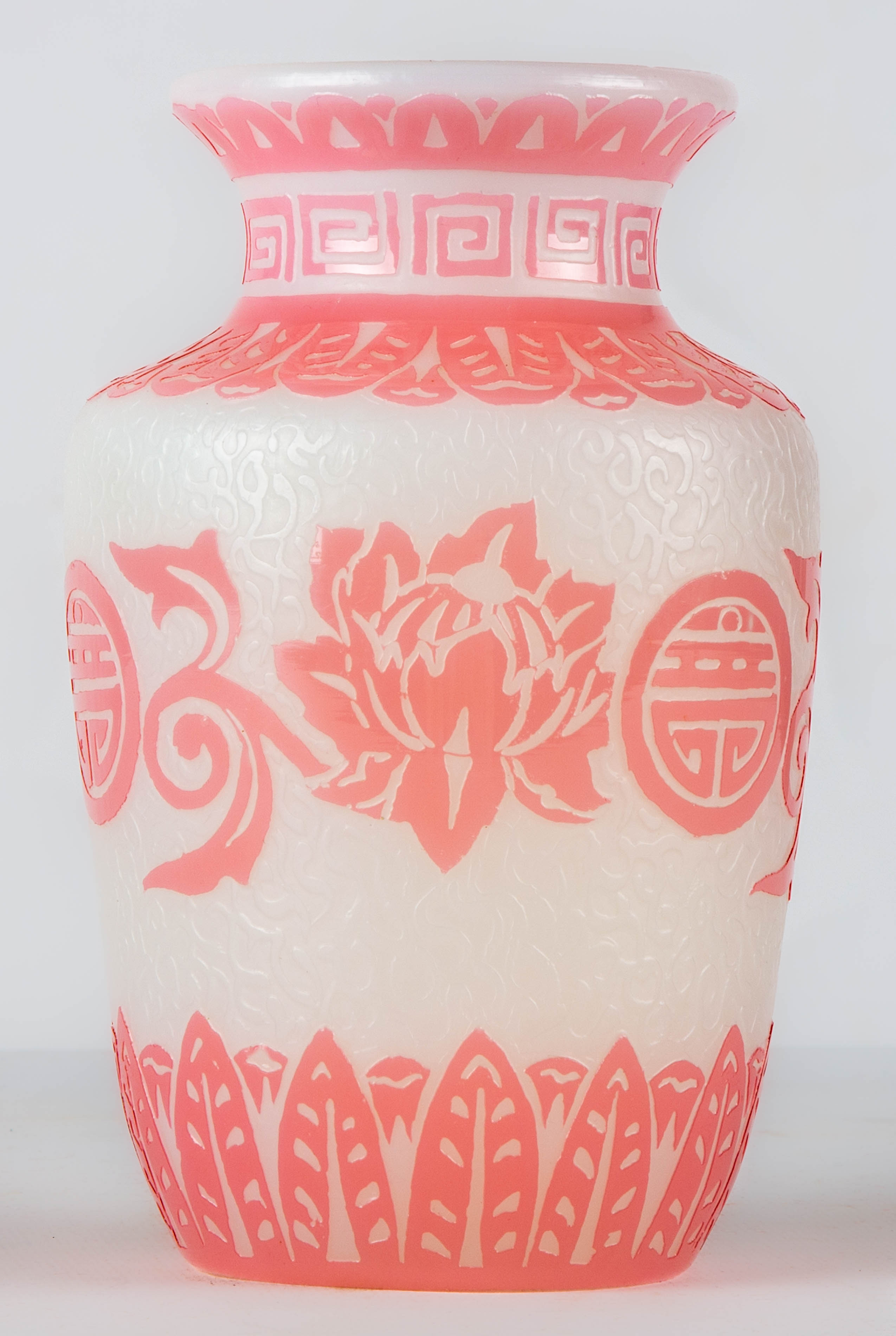 Appraisal: STEUBEN ACID CUTBACK VASE Early th century Rosaline over alabaster