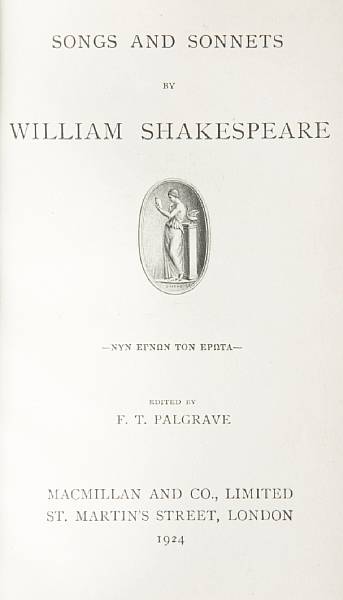 Appraisal: English Literature vols incl Shakespeare William Songs and Sonnets L