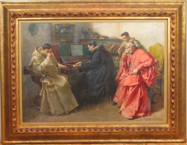 Appraisal: Augusto Daini The Recital watercolor c x canvas x frame