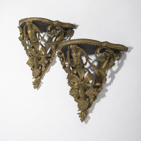 Appraisal: ENGLISH WALL BRACKETS Pair of gilded brackets th C x