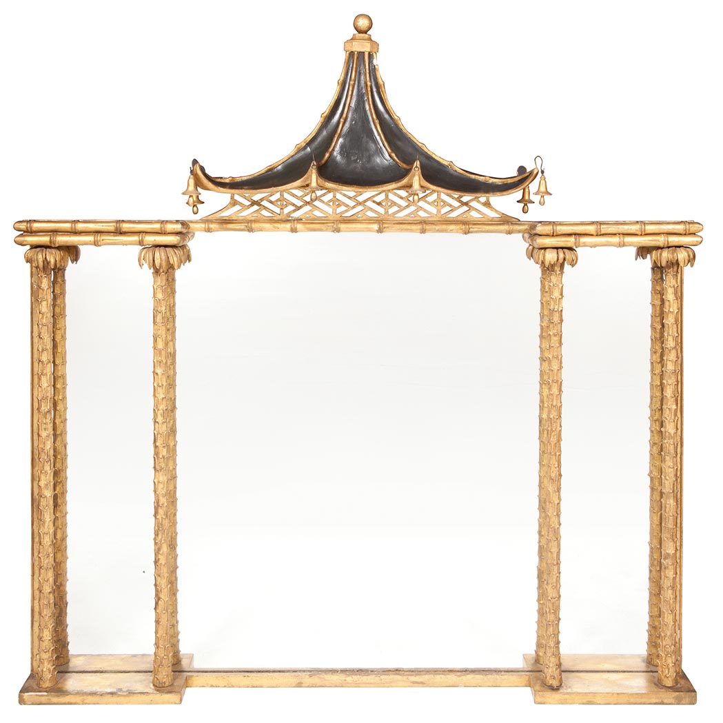 Appraisal: Regency Black Painted and Parcel Gilt Bamboo Turned Overmantel Mirror