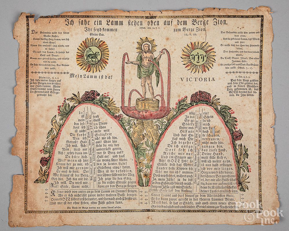 Appraisal: Five Pennsylvania fraktur etc Five printed and hand colored Pennsylvania