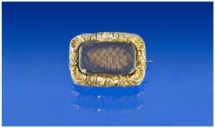 Appraisal: Victorian Mourning Brooch Of Rectangular Form The Glazed Front With