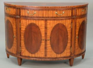 Appraisal: Ethan Allen inlaid mahogany demilune server with drawers and doors