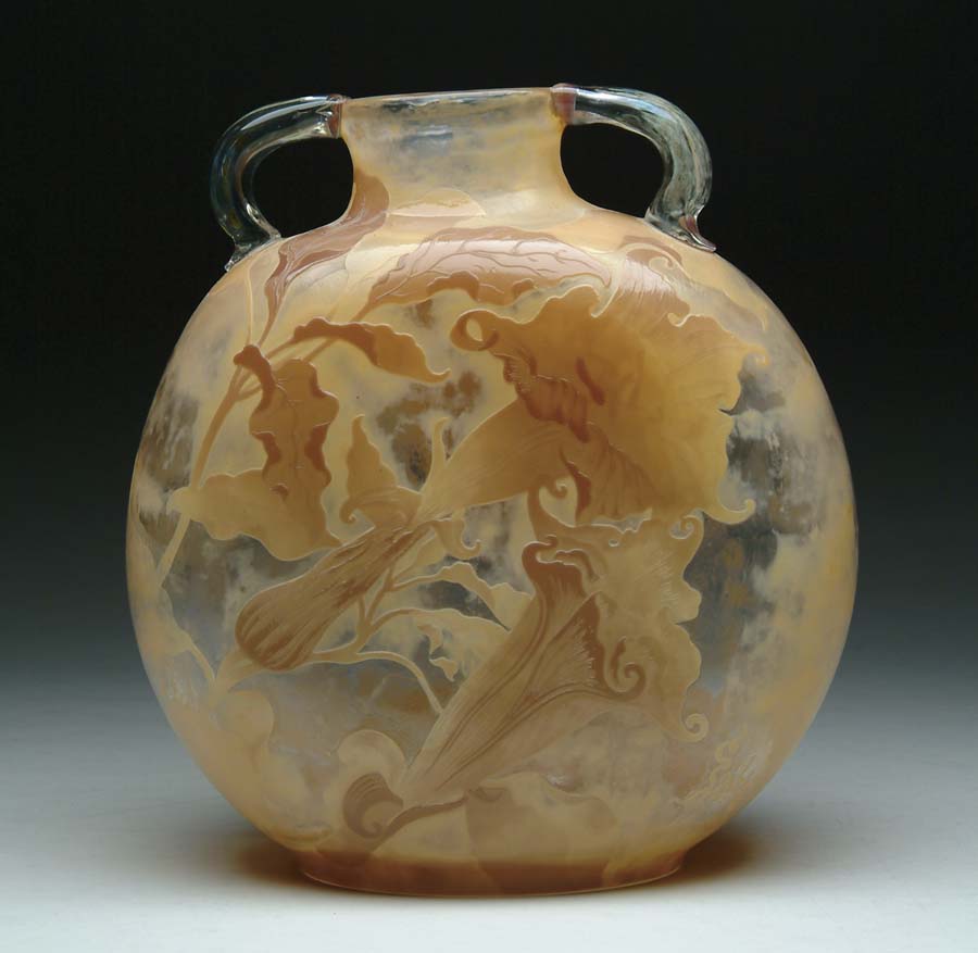 Appraisal: GALLE TWO HANDLED CAMEO VASE Cameo decoration of beige and