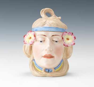 Appraisal: A Large Art Nouveau Style Female Head Humidor Austrian Porcelain