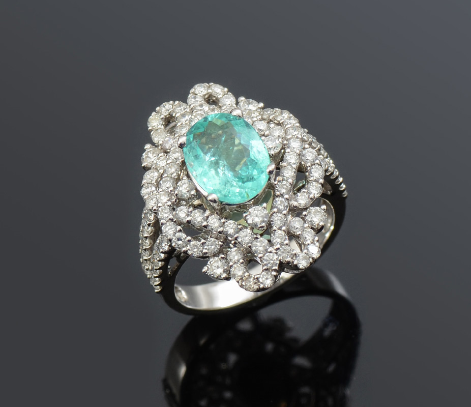 Appraisal: K CTW PARAIBA TOURMALINE DIAMOND RING K white gold ring