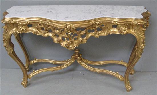 Appraisal: Pair of Italian Rococo style gilt marble topped side tables