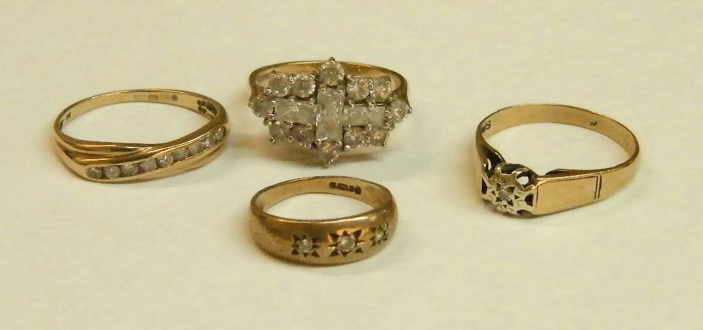 Appraisal: Four ct stone set rings gm