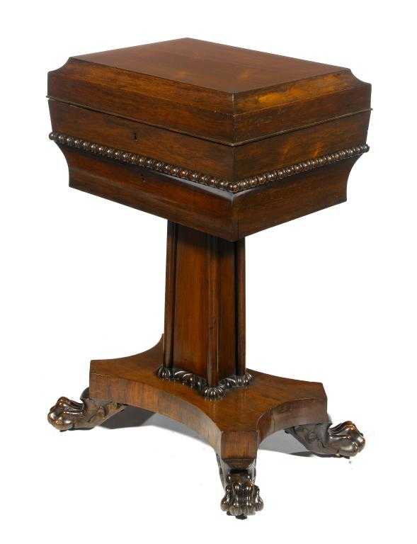 Appraisal: AN EARLY VICTORIAN ROSEWOOD WORK TABLE of sarcophagus shape the