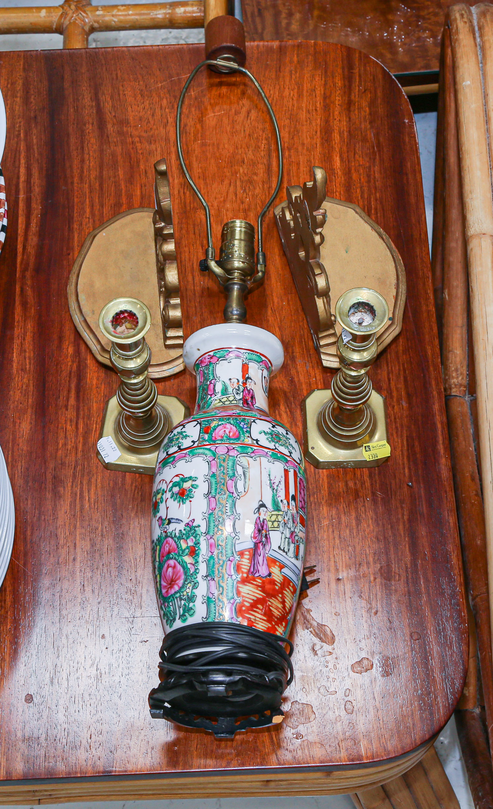 Appraisal: ASSORTED DECORATIVE ITEMS Including a pair of brass candlesticks in