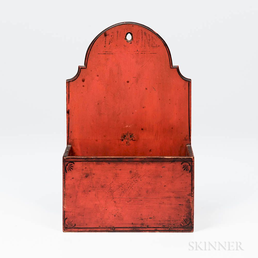 Appraisal: Red-painted Wall Box Red-painted Wall Box th century with arched