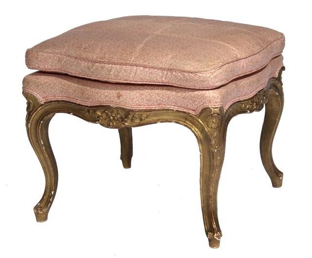 Appraisal: A FRENCH GILTWOOD SERPENTINE DRESSING STOOL with upholstered top carved