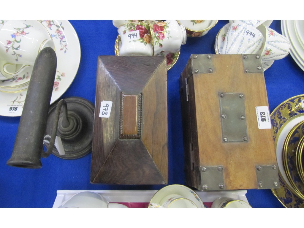 Appraisal: Pair of glass inkwells tea caddy wooden box and a