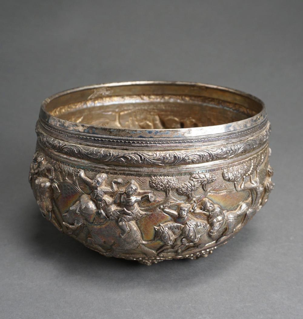 Appraisal: PROBABLY THAI DUTCH ASSAYED -SILVER FIGURAL EMBOSSED CENTER BOWL D