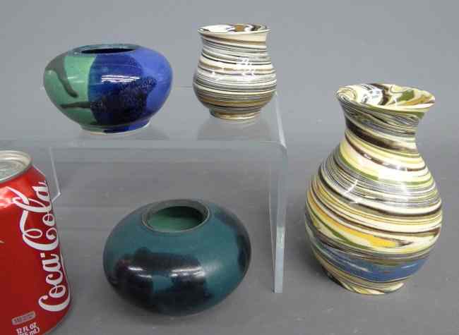 Appraisal: Lot pcs art pottery One vase rim chipped '' to