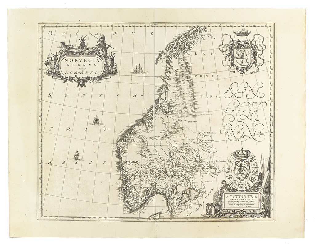 Appraisal: BLAEU JAN Norvegia Regnum Vulgo Nor-ryke Double-page engraved map of