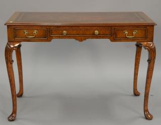 Appraisal: Burlwood writing table with tooled leather top ht in top