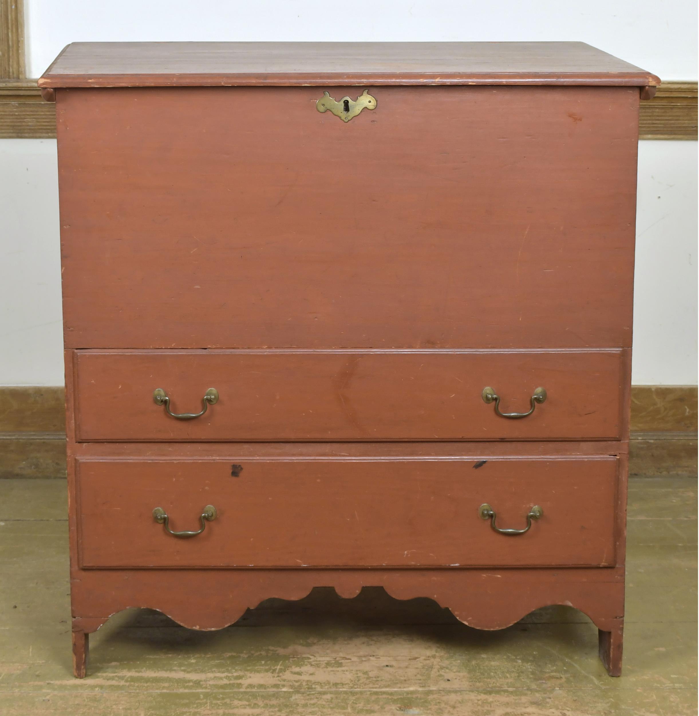 Appraisal: TH C QUEEN ANNE RED PAINTED BLANKET CHEST New England