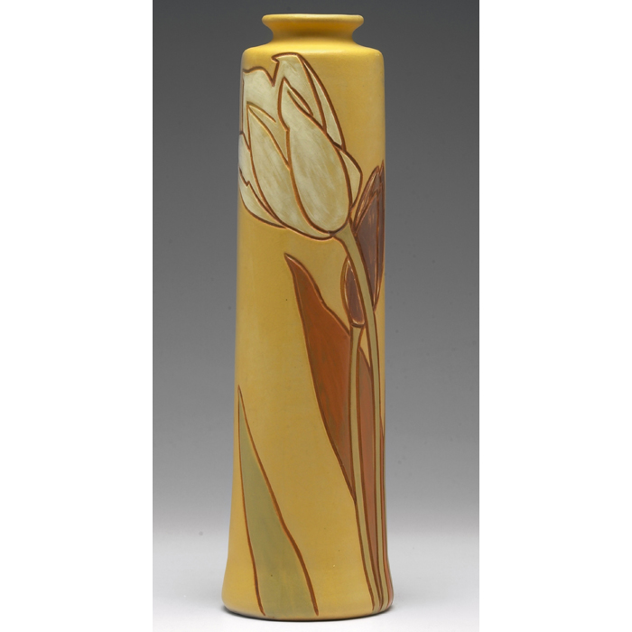 Appraisal: Exceptional Weller vase incised and painted tulips in white and