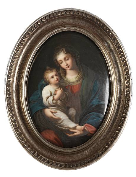 Appraisal: A German porcelain painted oval plaque depicting the Madonna and