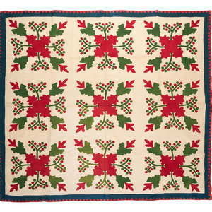 Appraisal: A Rose of Sharon Variation Pieced-Cotton Quilt Late th Early