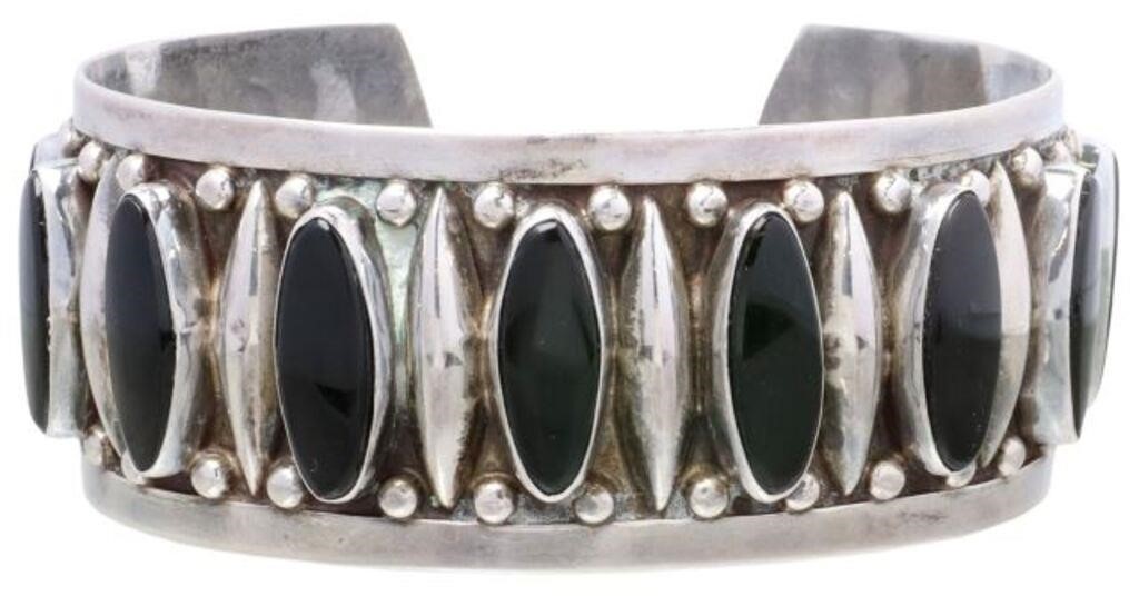 Appraisal: Estate sterling silver cuff bracelet signed JFG likely Guadalajara Mexico