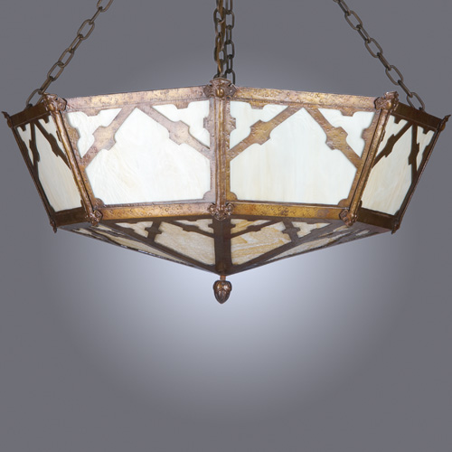 Appraisal: GOTHIC Faceted ceiling fixture with a hammered pierced frame lined