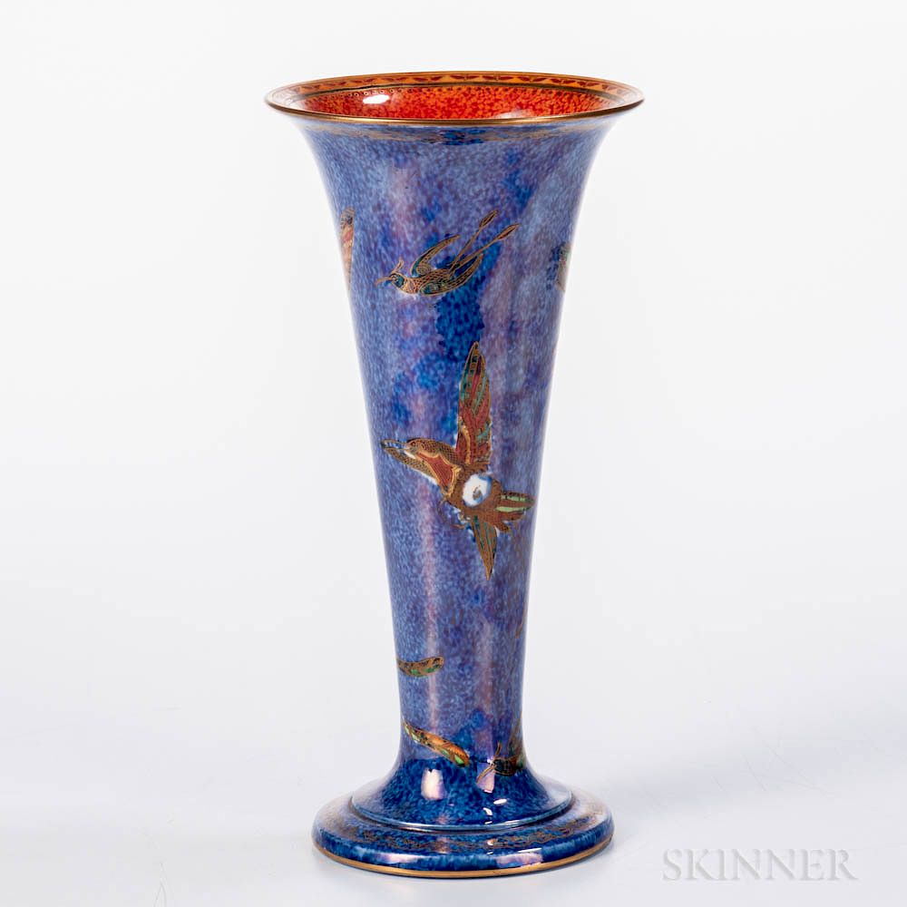 Appraisal: Wedgwood Hummingbird Lustre Trumpet Vase Wedgwood Hummingbird Lustre Trumpet Vase