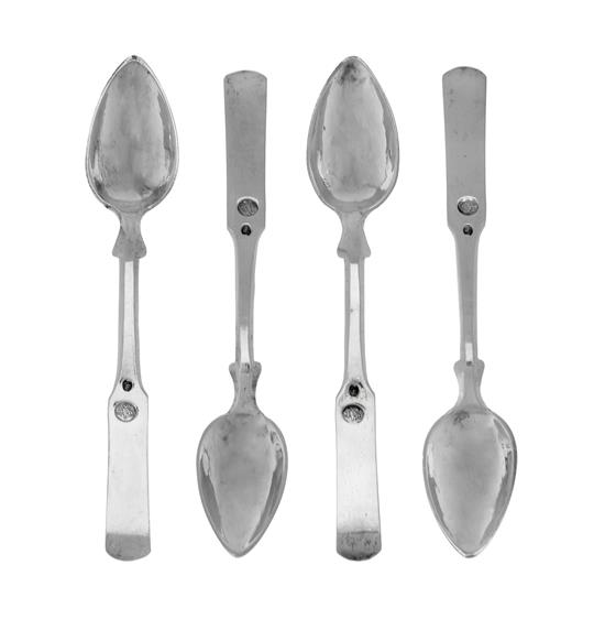 Appraisal: Sale Lot A Set of Four Turkish Silver Teaspoons Circa