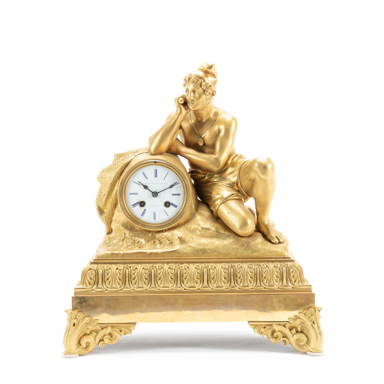 Appraisal: TH C LOUIS PHILIPE GILT BRONZE FIGURAL CLOCK Clainpanain-Dupont Fils