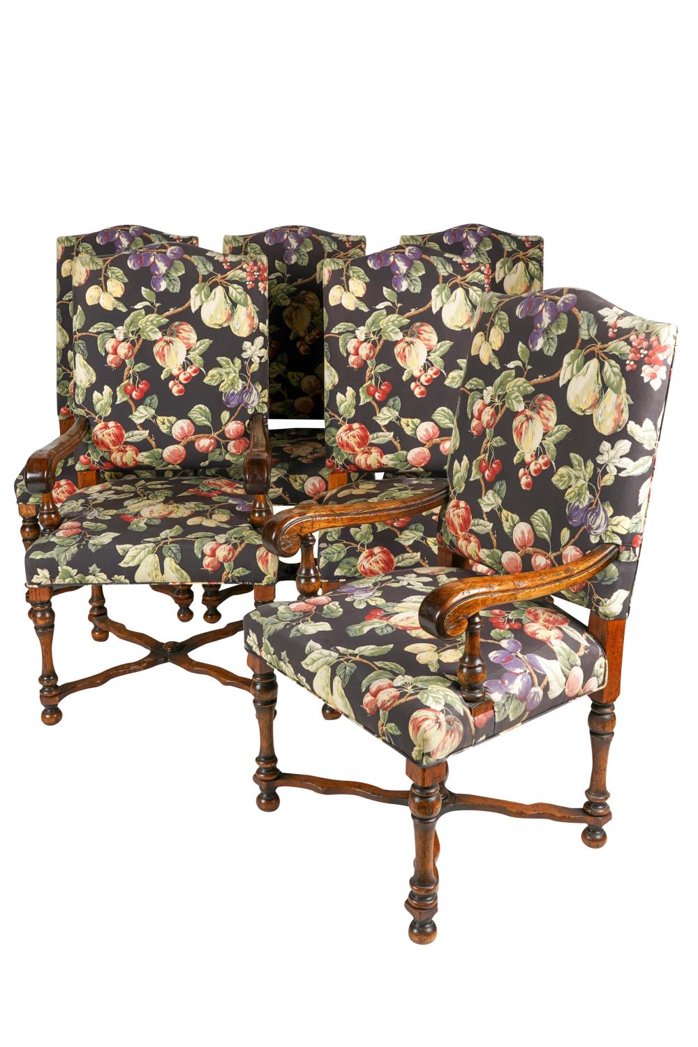 Appraisal: TWELVE PROVINCIAL STYLE CARVED OAK DINING CHAIRScovered with floral upholstery