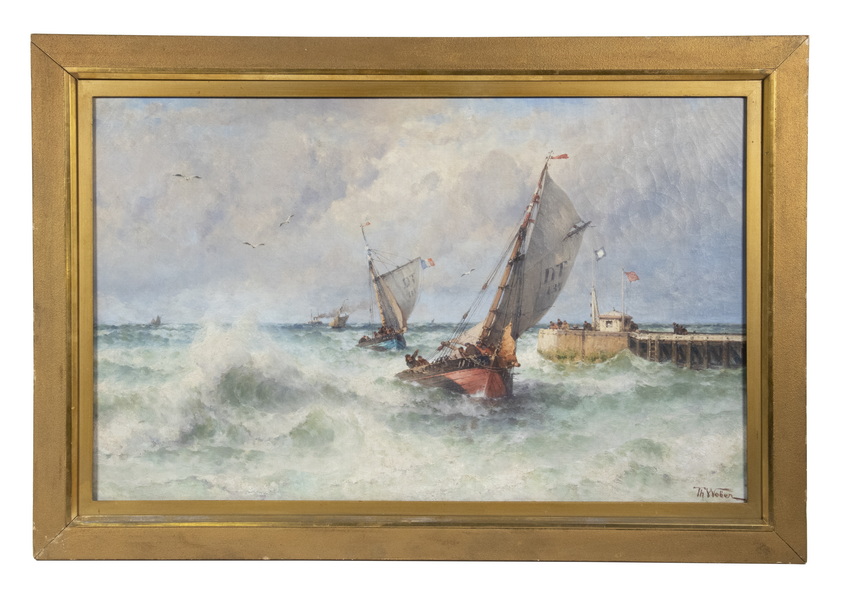 Appraisal: THOMAS WEBER GERMANY - French Trawlers Coming Home oil on