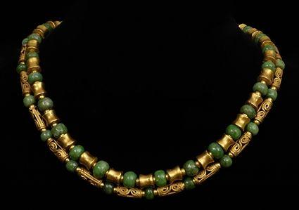 Appraisal: TWO PRE-COLUMBIAN JADE AND GOLD NECKLACES and in Provenance Property