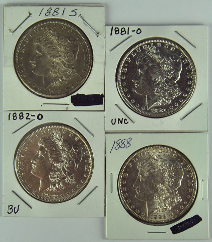 Appraisal: Four Uncirculated Morgan DollarsDates are -O -S -O and Grades