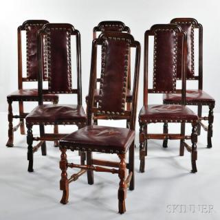 Appraisal: Assembled Set of Six Mahogany Leather-upholstered Crook-back Chairs the molded