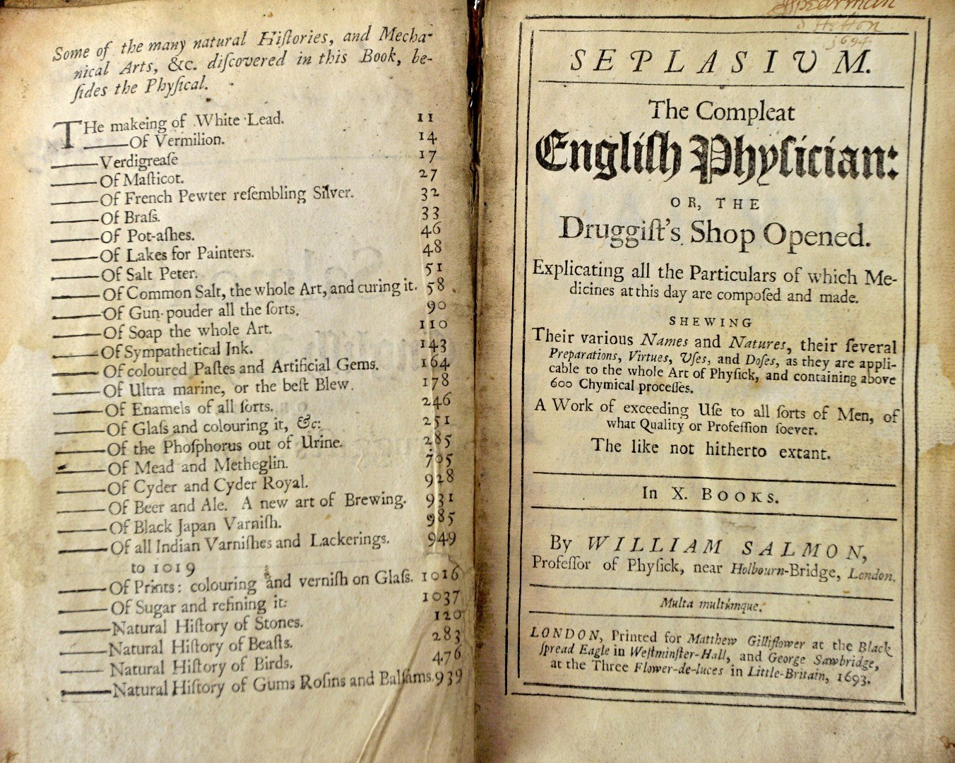 Appraisal: SALMON Wm Seplasium The Compleat English Physician or the Druggist's