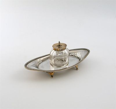 Appraisal: A Victorian silver inkstand by H Atkin Sheffield oval navette