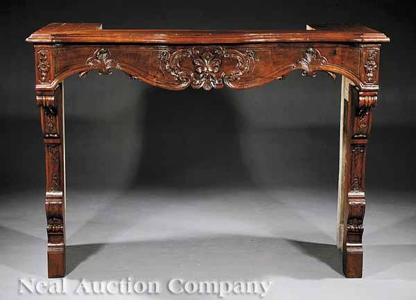 Appraisal: A R gence Carved Walnut Mantel th c serpentine top