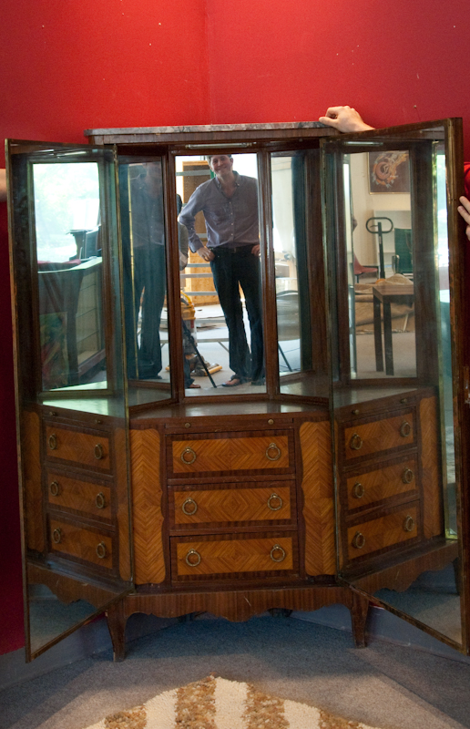 Appraisal: An E th C French-style Marquetried Corner Vanity ormolu mounted